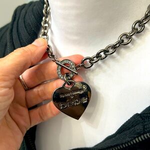 Bebe Heart Blings My Heart Belongs to Bebe Rhinestone Logo Necklace NWT Y2K